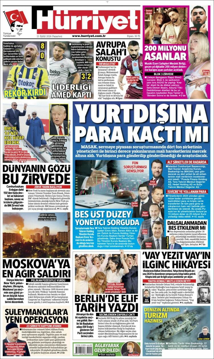 Portada de Hürriyet (Turqu&iacute;a)