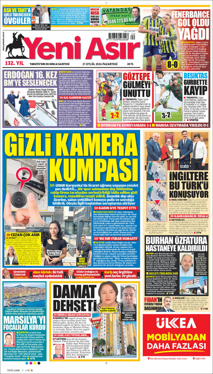 Portada de Yeni Asır (Turqu&iacute;a)