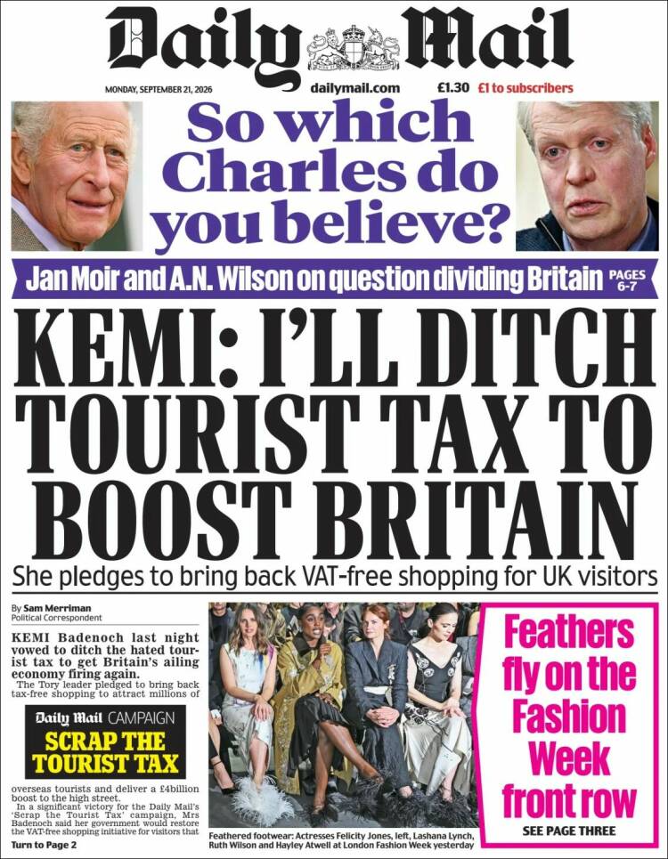 Portada de Daily Mail (Reino Unido)