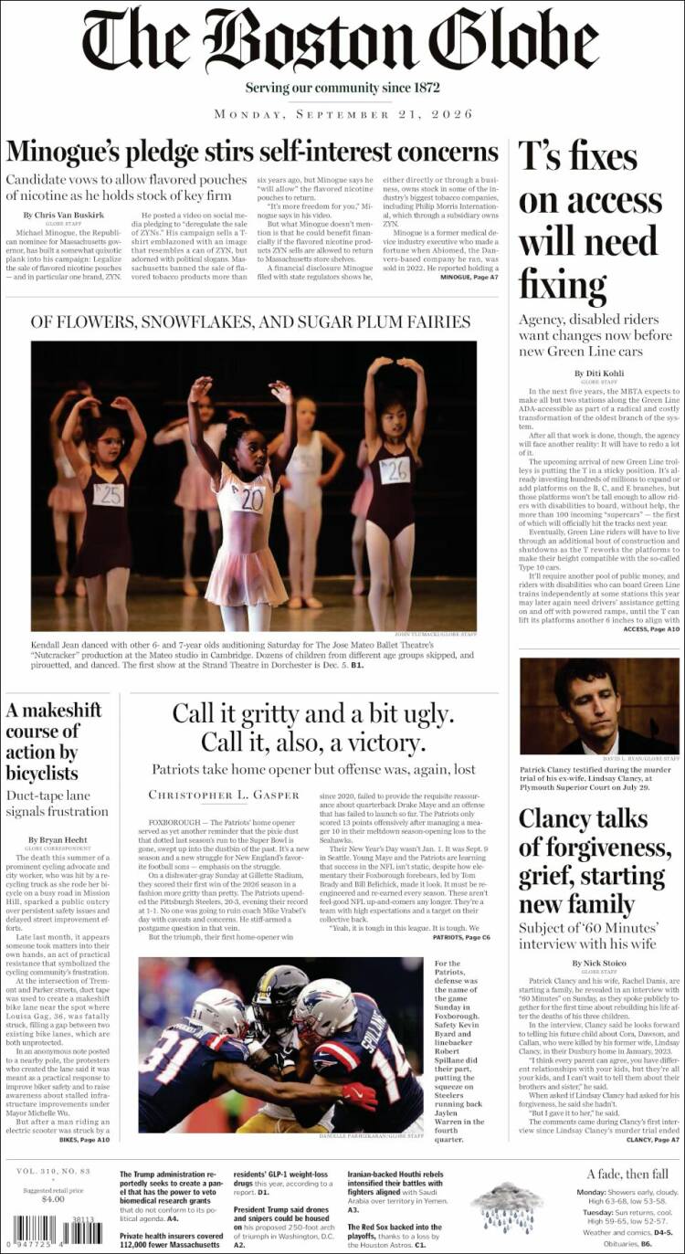 Portada de Boston Globe (USA)