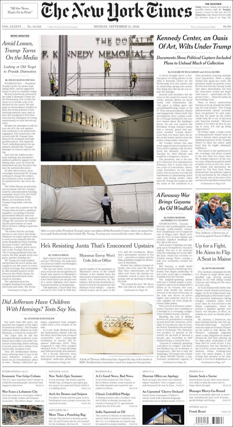 Portada de New York Times (USA)