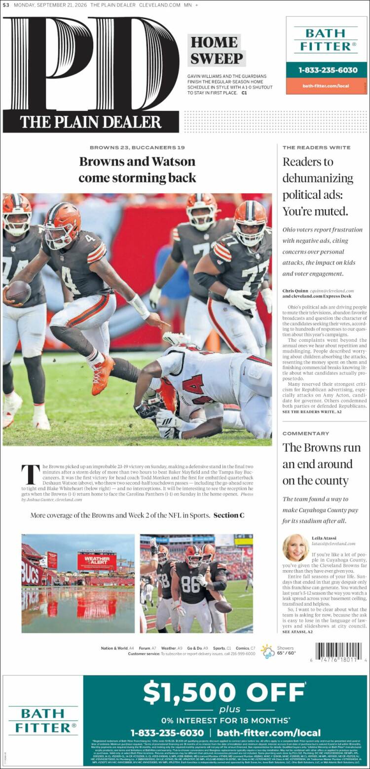 Portada de The Plain Dealer (USA)