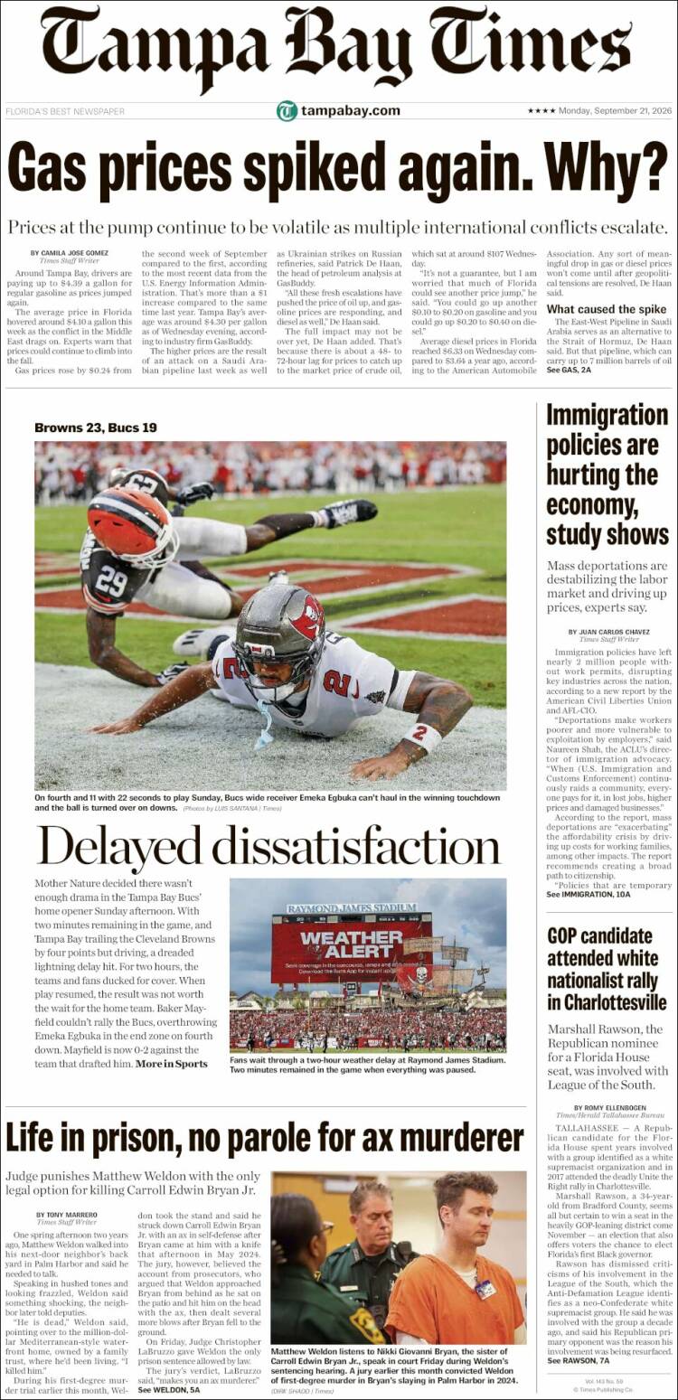 Portada de Tampa Bay Times (USA)