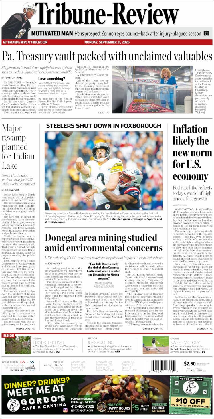 Portada de Tribune-Review (USA)
