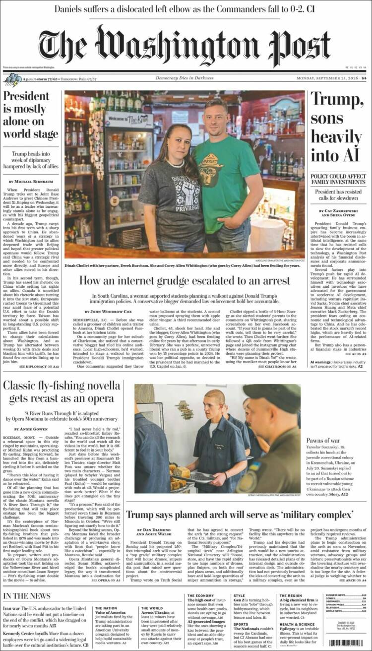 Portada de The Washington Post (USA)