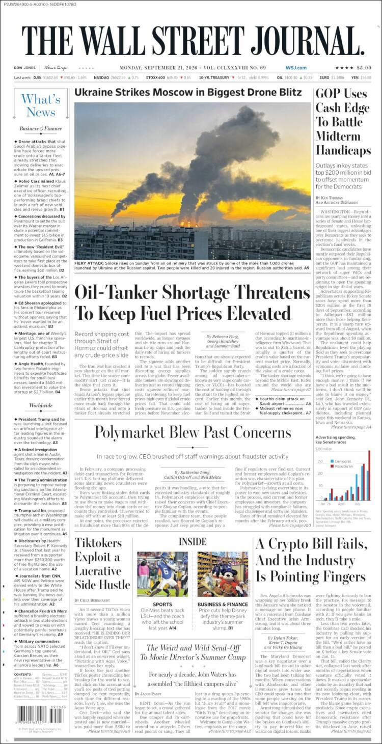 Portada de Wall Street Journal (USA)