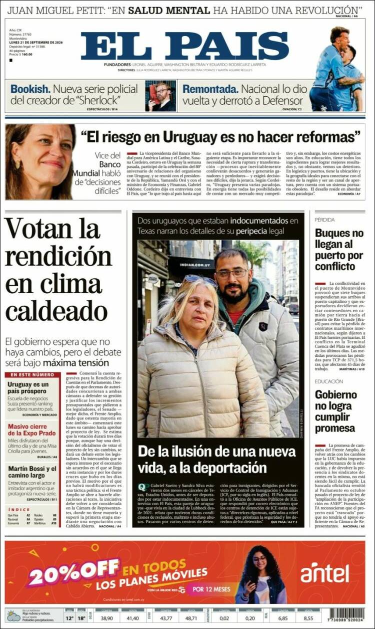 Portada de El País (Uruguay)