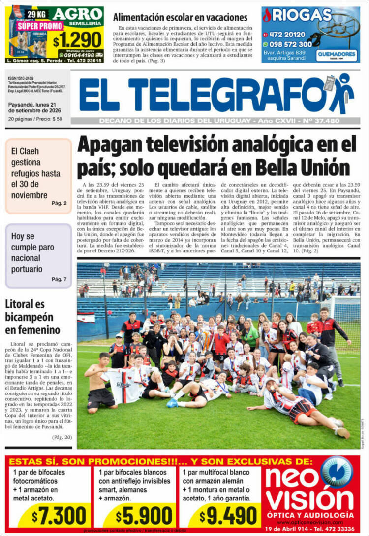 Portada de El Telégrafo (Uruguay)
