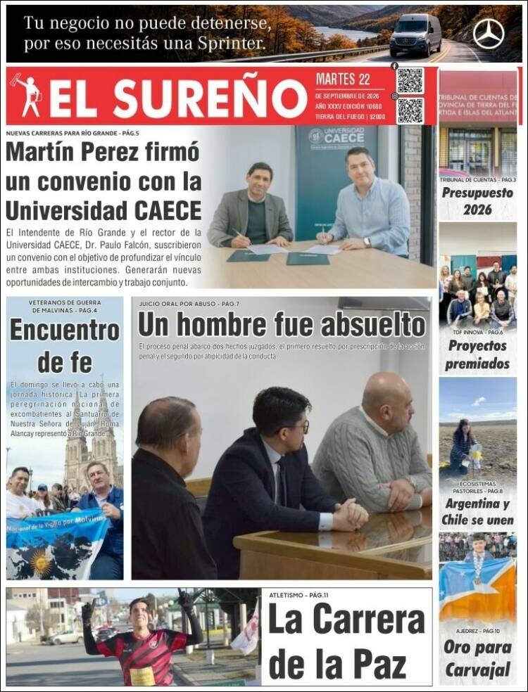Portada de Diario El Sureño (Argentina)