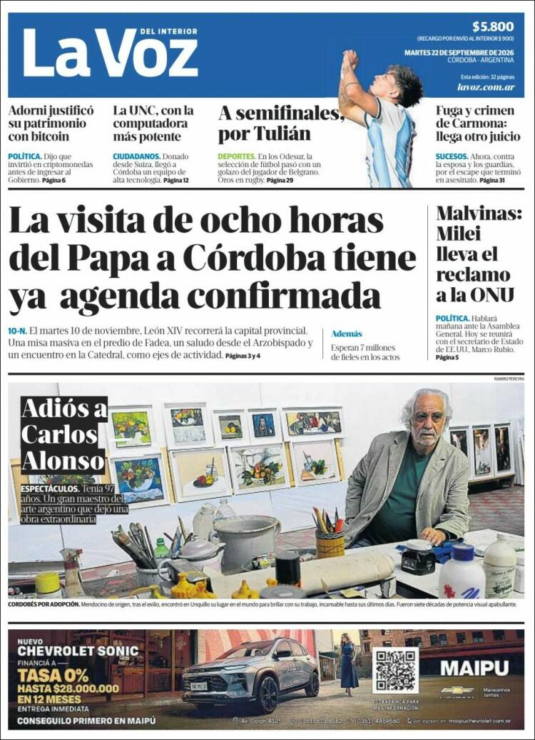 Portada de La Voz del Interior (Argentina)