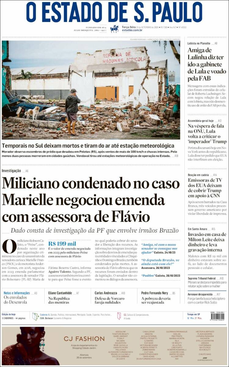 Portada de O Estado de São Paulo (Brasil)