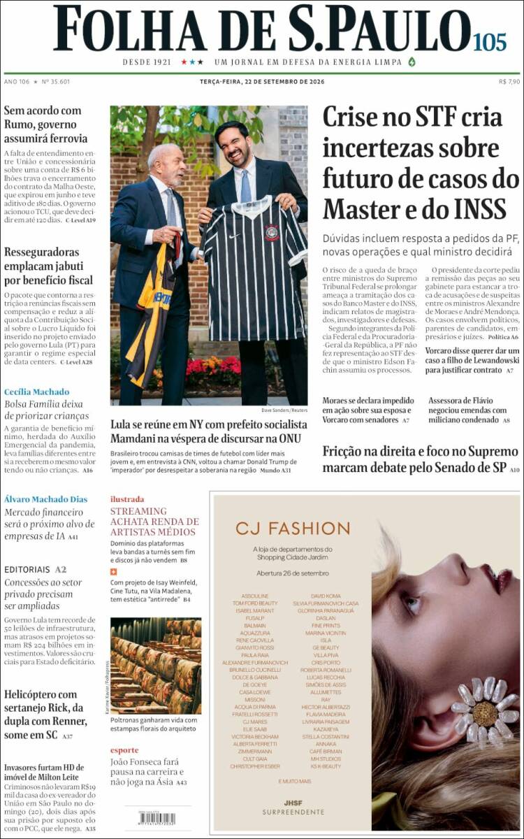 Portada de Folha de São Paulo (Brasil)