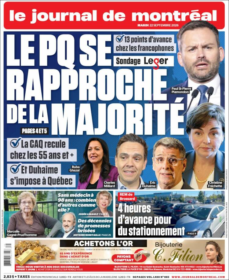 Portada de Le Journal de Montréal (Canad&aacute;)