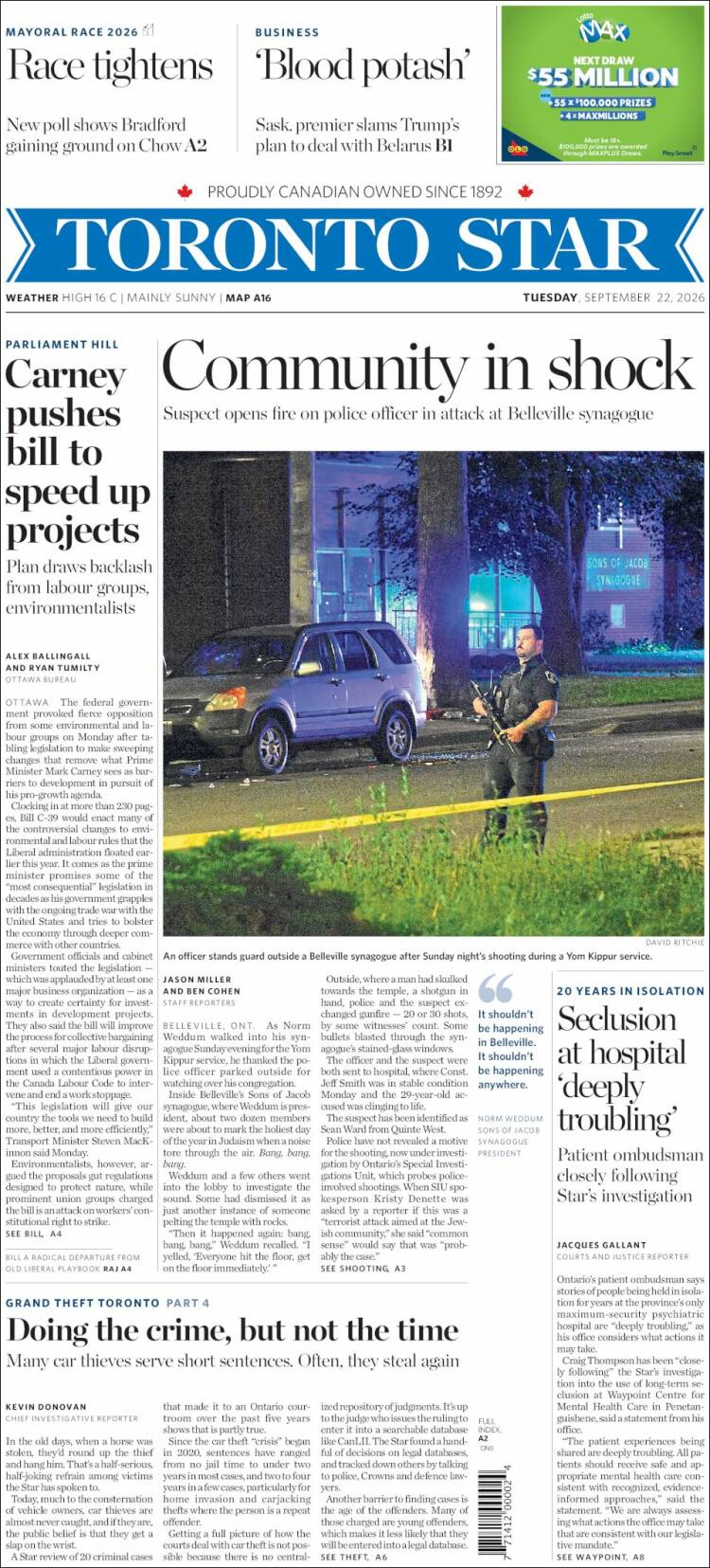 Portada de The Toronto Star (Canad&aacute;)