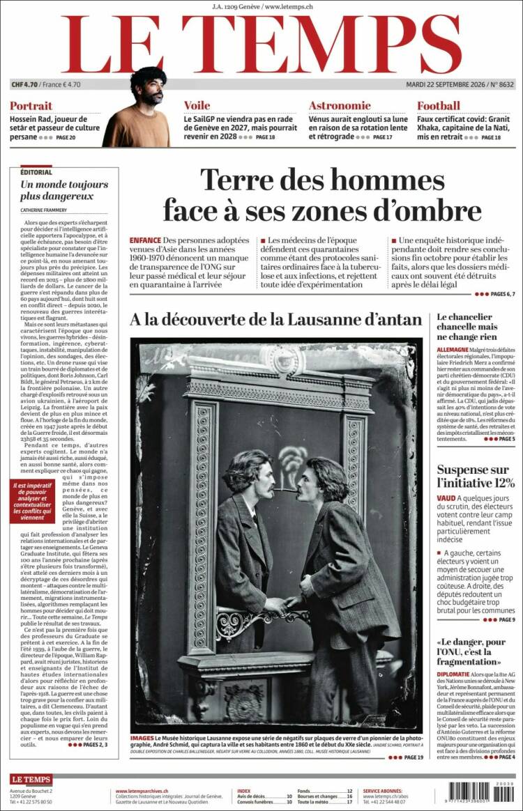 Portada de Le Matin (Suiza)