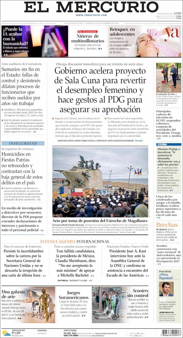 Portada de El Mercurio (Chile)