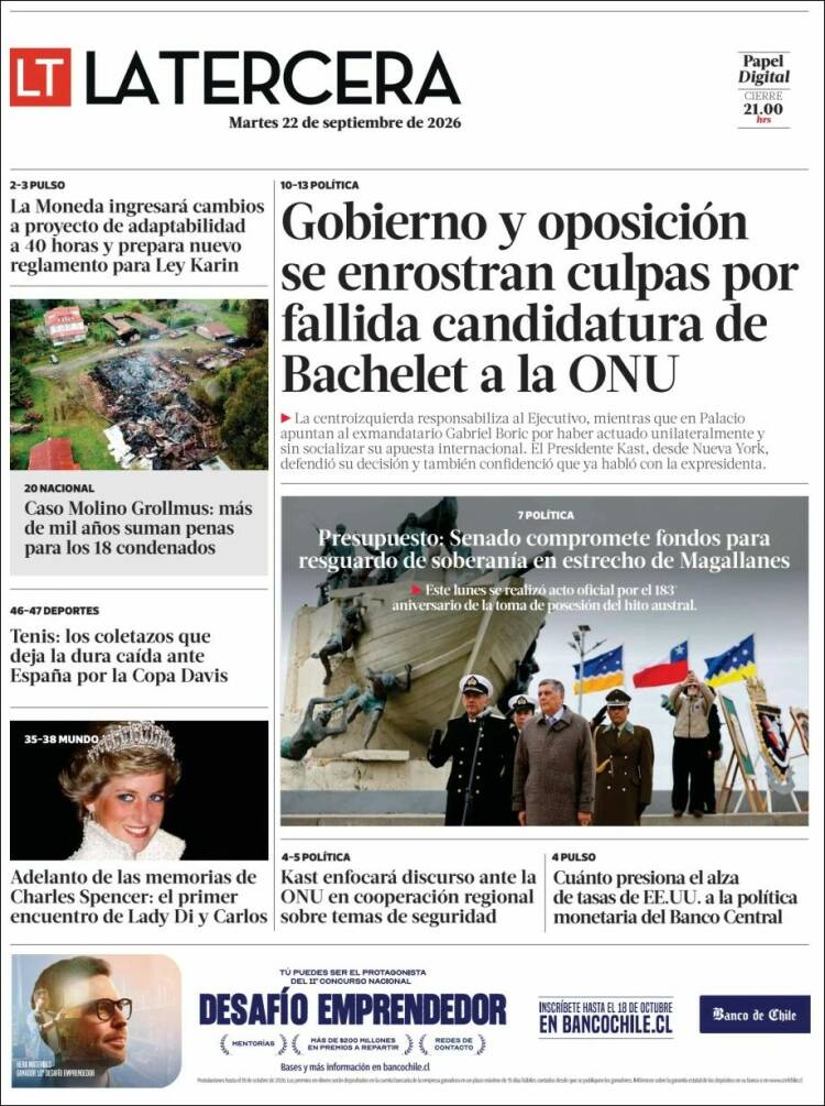 Portada de La Tercera (Chile)