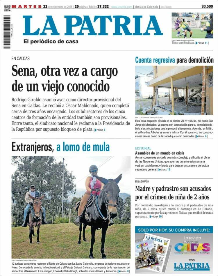 Portada de La Patria (Colombia)