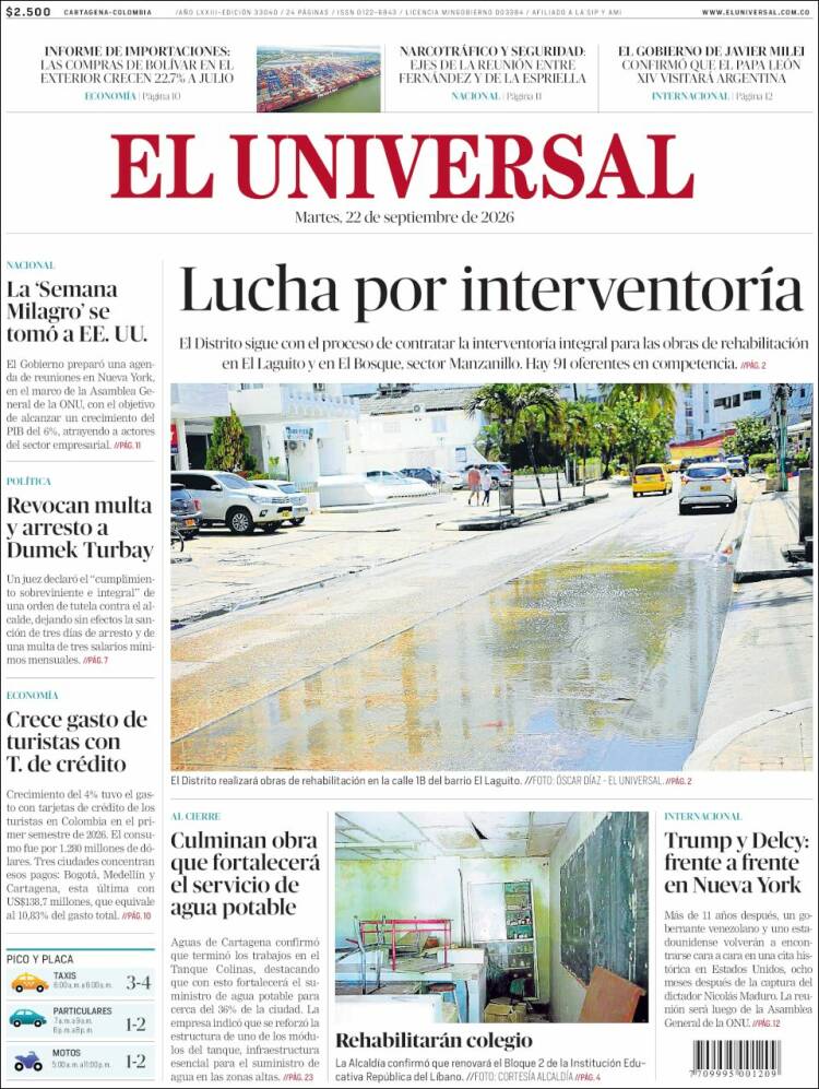 Portada de El Universal (Colombia)