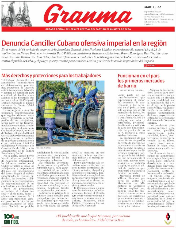 Portada de Granma (Cuba)