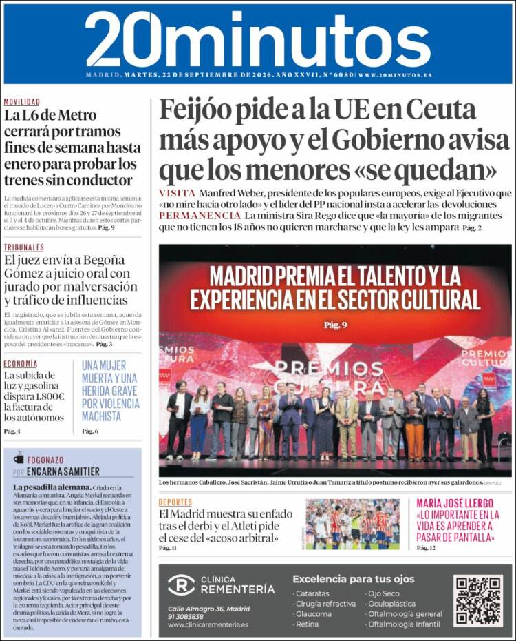 Portada de 20 Minutos - Madrid (Espa&ntilde;a)