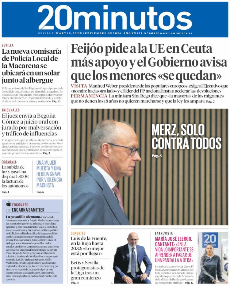 Portada de 20 Minutos - Sevilla (Espa&ntilde;a)