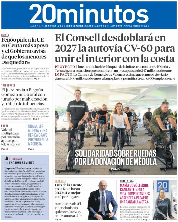 Portada de 20 Minutos - Valencia (Espa&ntilde;a)