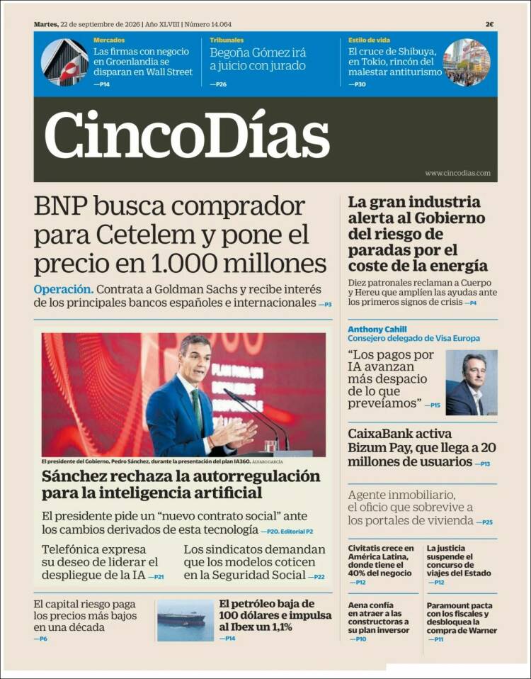 Portada de Cinco Días (Espa&ntilde;a)