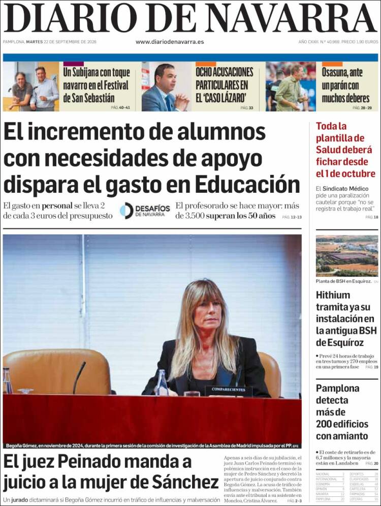 Portada de Diario de Navarra (Espa&ntilde;a)