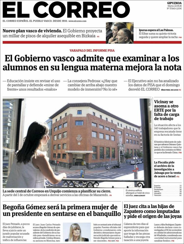 Portada de El Correo - Guipuzcoa (Espa&ntilde;a)