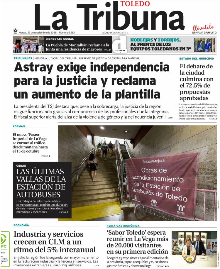 Portada de La Tribuna de Toledo (Espa&ntilde;a)