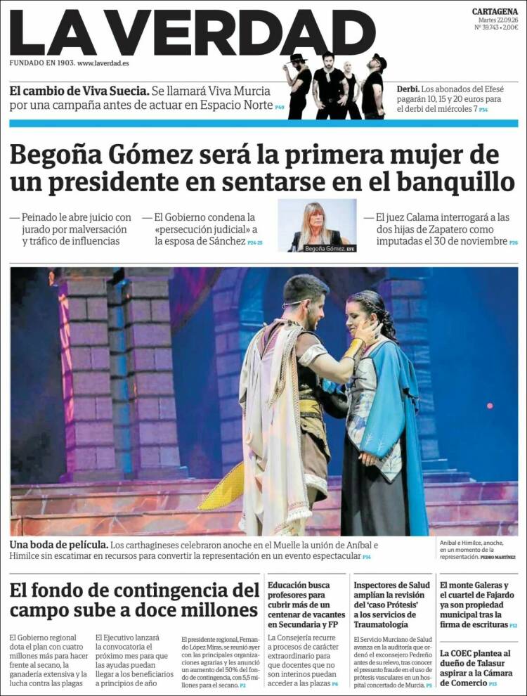 Portada de La Verdad de Cartagena (Espa&ntilde;a)