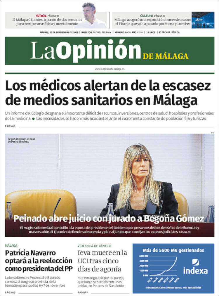 Portada de La Opinión de Málaga (Espa&ntilde;a)
