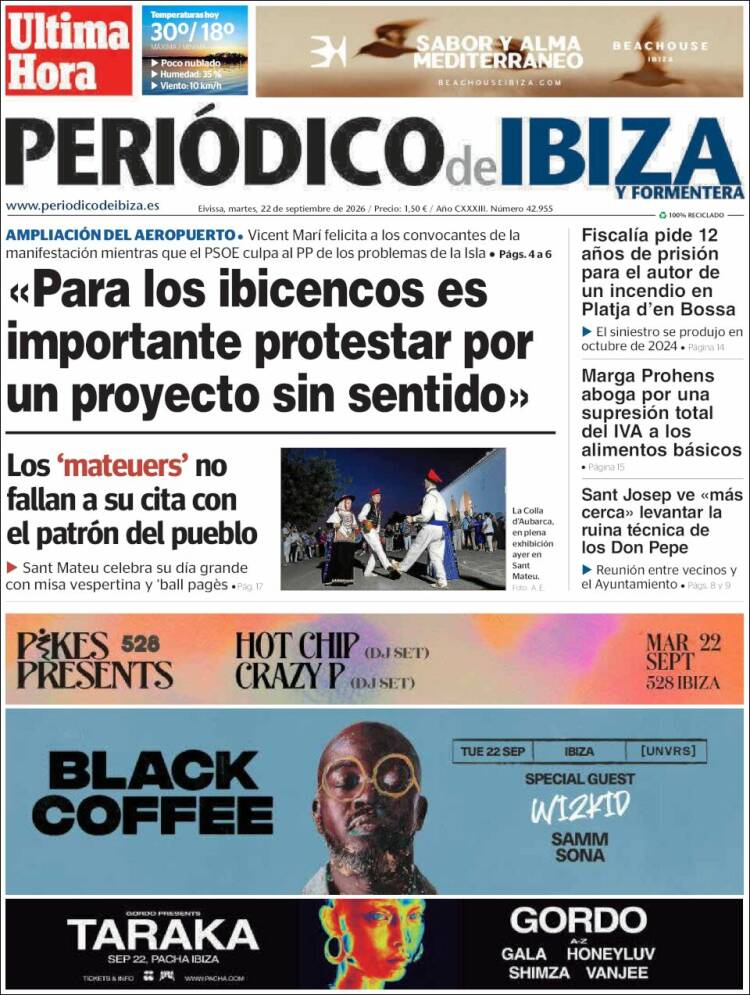 Portada de Periódico de Ibiza (Espa&ntilde;a)