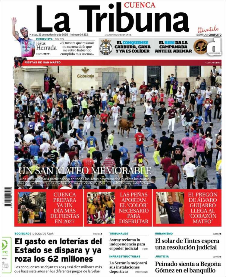 Portada de La Tribuna de Cuenca (Espa&ntilde;a)