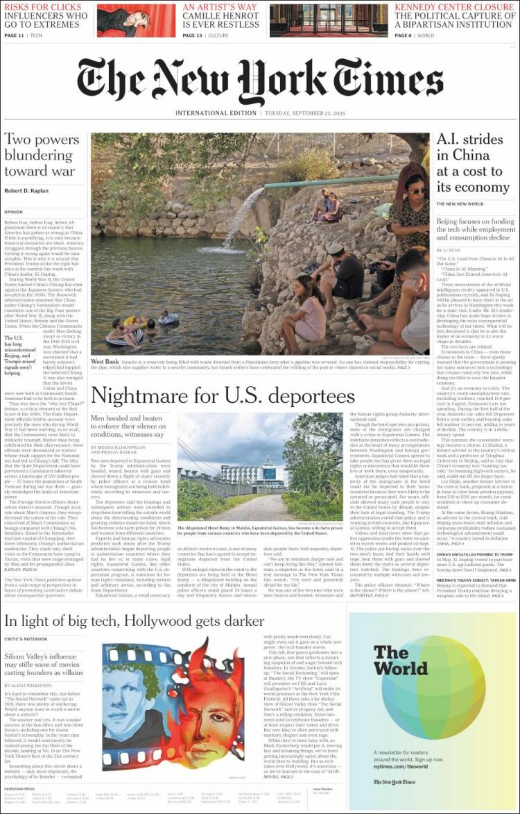 Portada de International New York Times (Europa)
