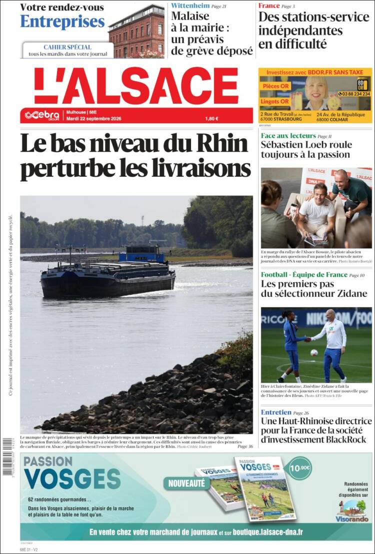 Portada de Journal L'Alsace (Francia)