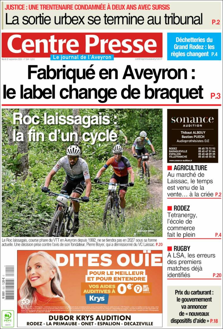 Portada de Centre Presse (Francia)
