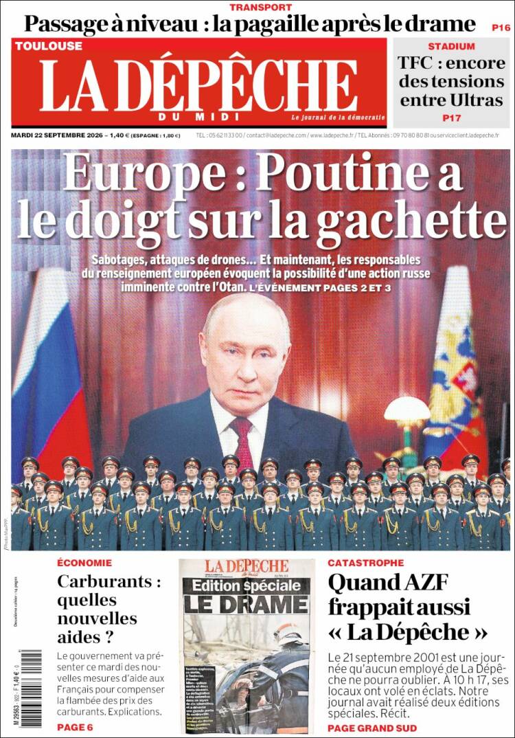 Portada de La Dépêche du Midi (Francia)