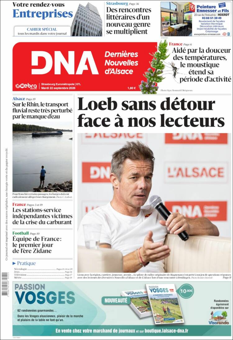 Portada de Les Dernières Nouvelles d'Alsace (Francia)