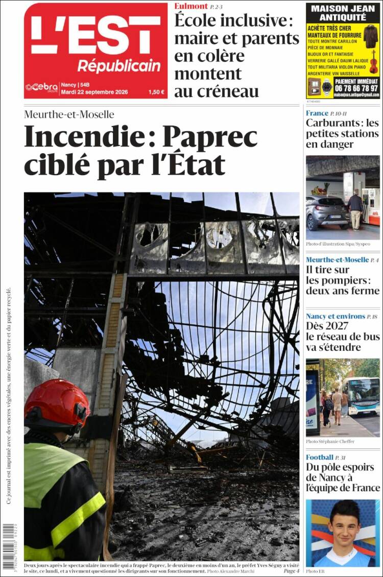 Portada de L'Est Republicain (Francia)
