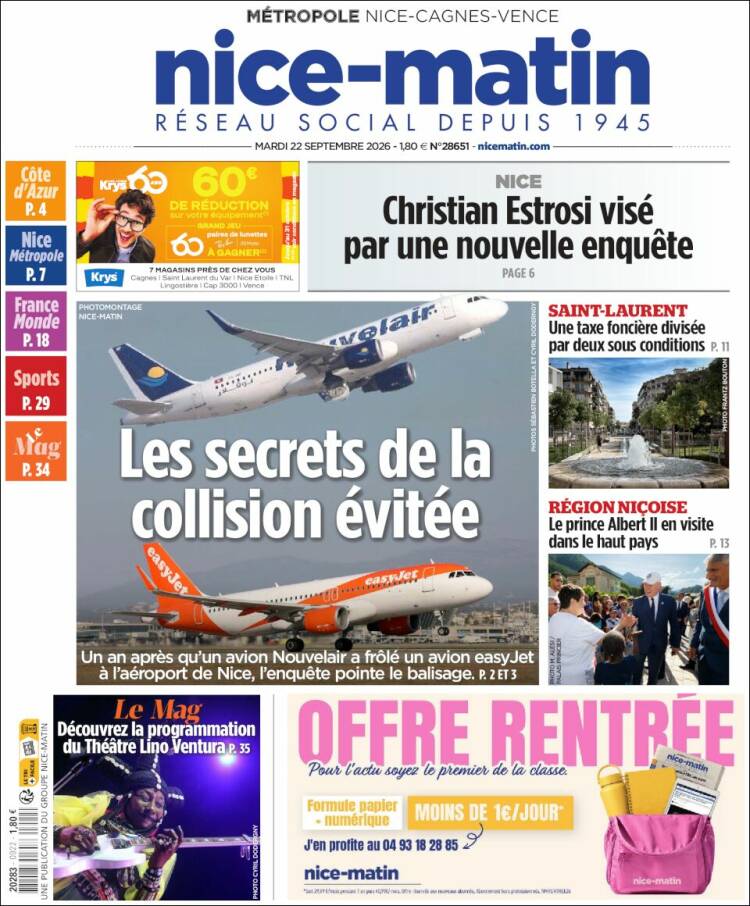 Portada de Nice-Matin (Francia)