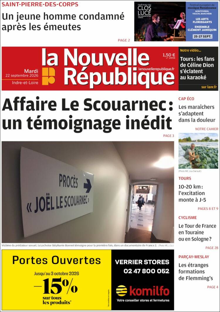 Portada de La Nouvelle Republique (Francia)