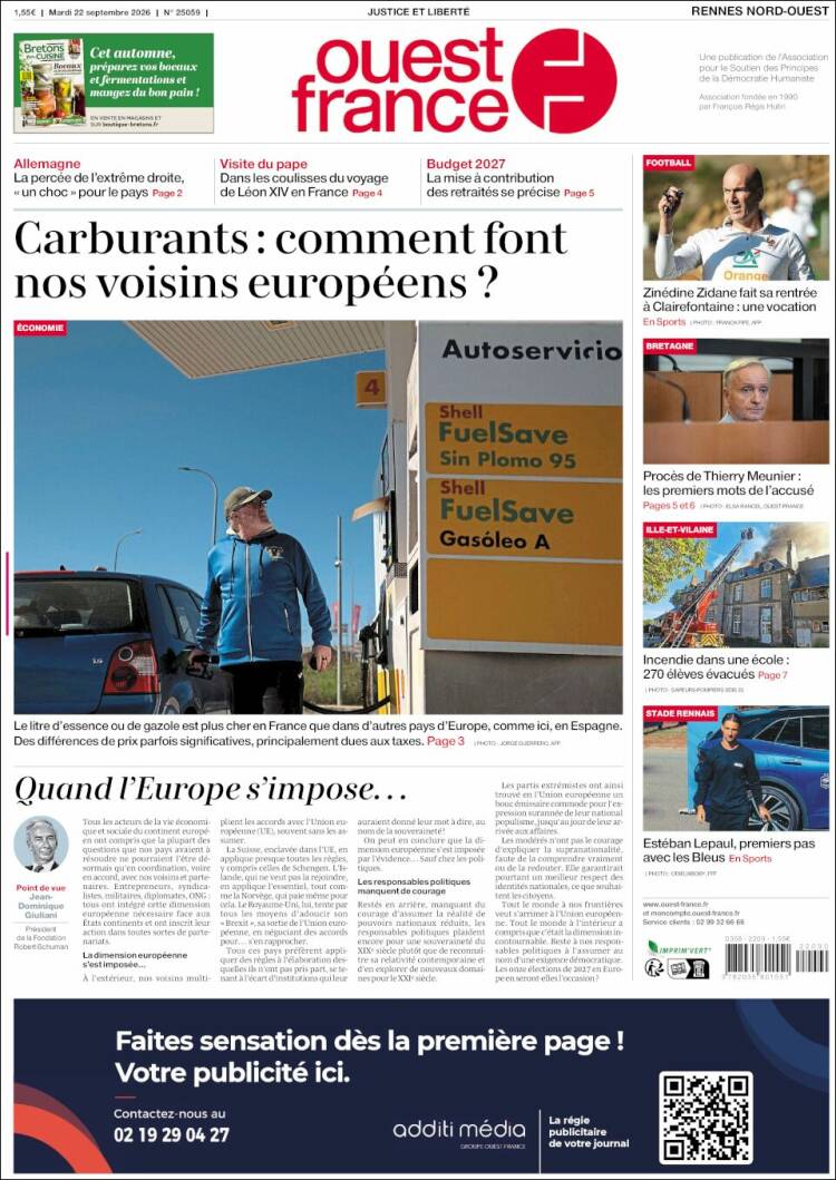 Portada de Ouest France (Francia)