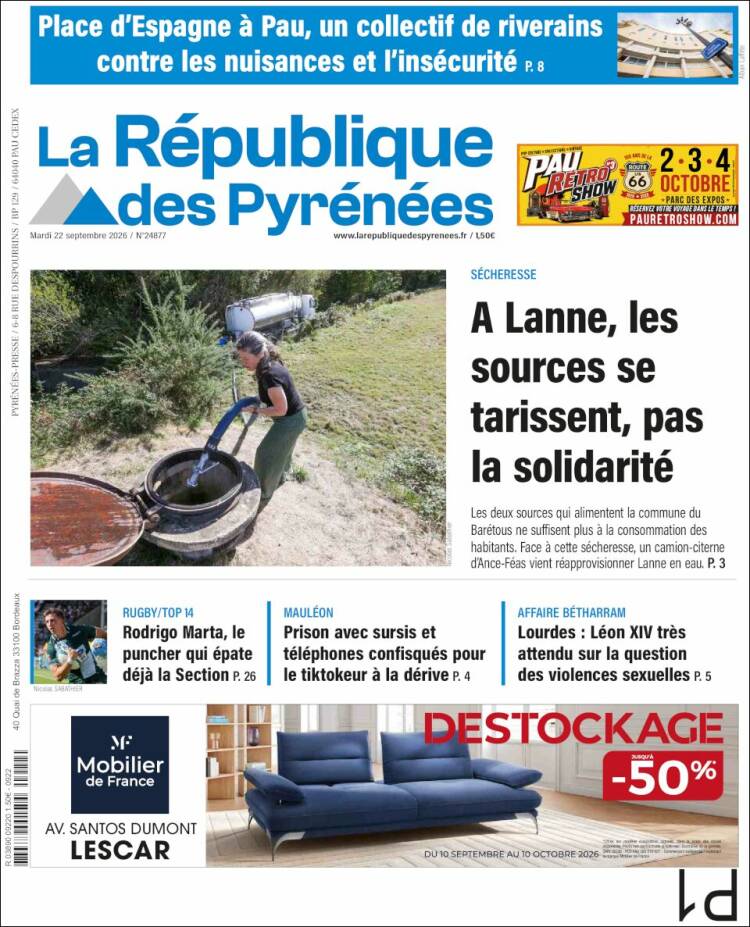 Portada de La République des Pyrénées (Francia)