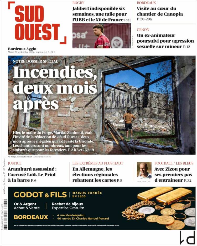 Portada de Sud Ouest (Francia)