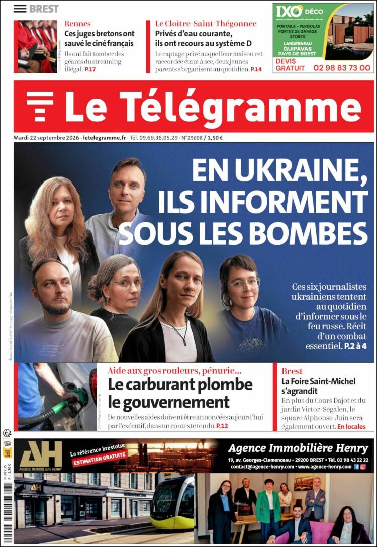 Portada de Télégramme (Francia)