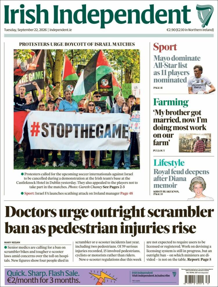 Portada de Irish Independent (Irlanda)