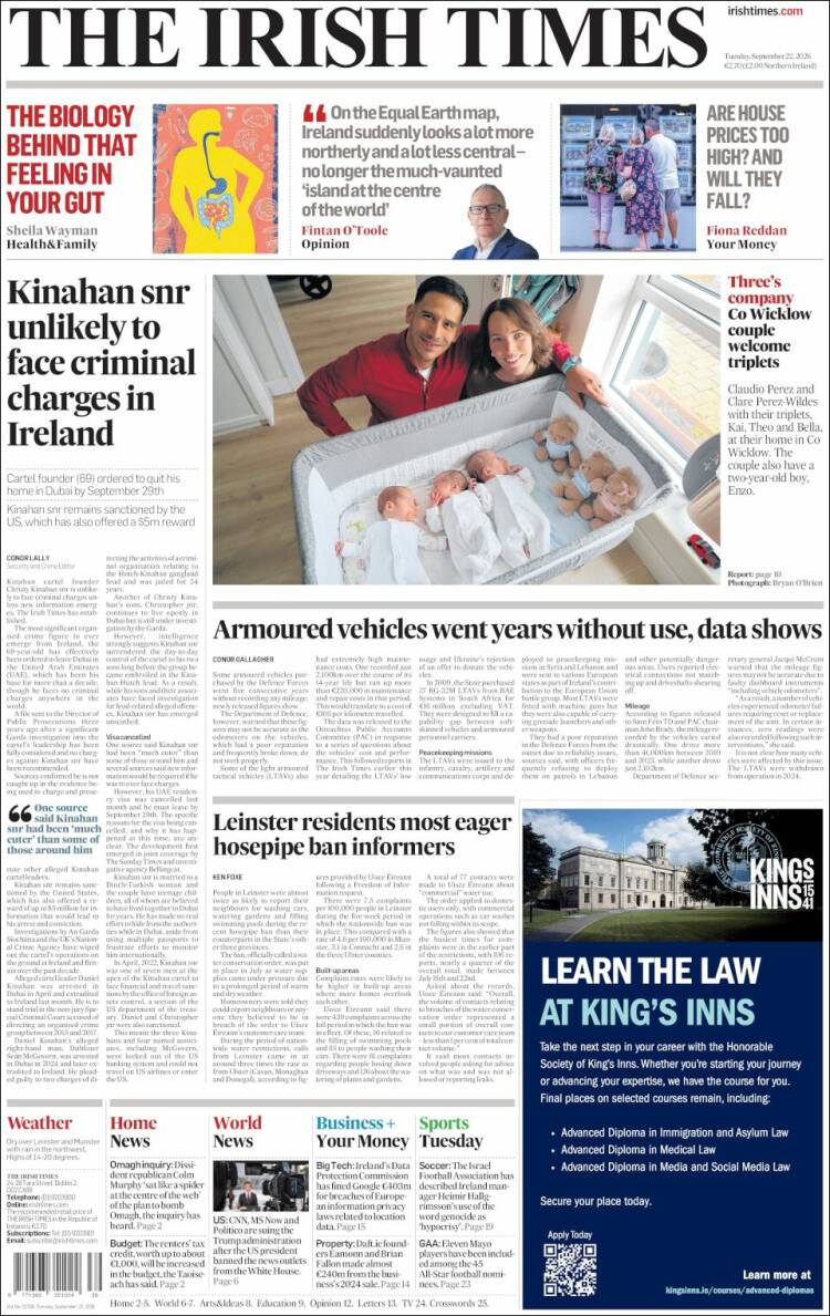 Portada de Irish Times (Irlanda)