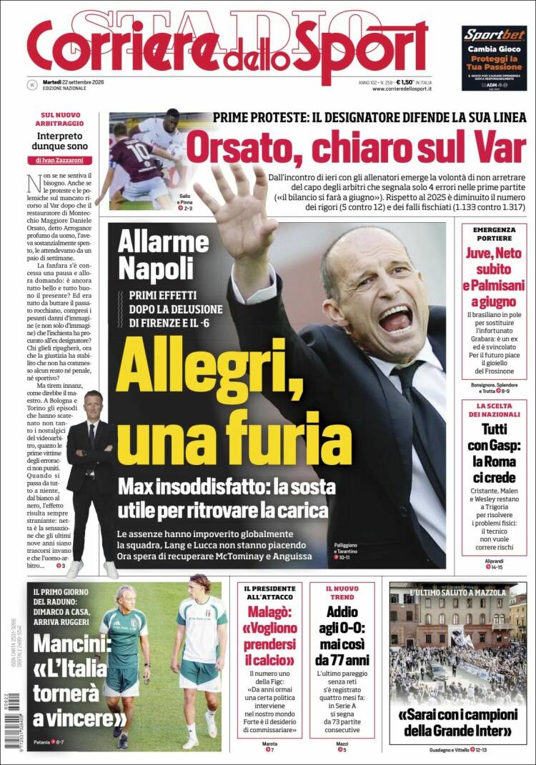 Portada de Corriere dello Sport (Italia)